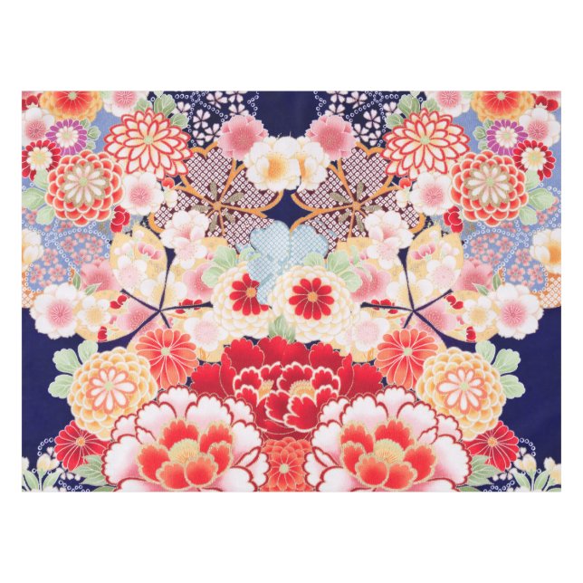 PINK RED WHITE FLOWERS Peony,Roses Japanese Floral Tablecloth (Front (Horizontal))