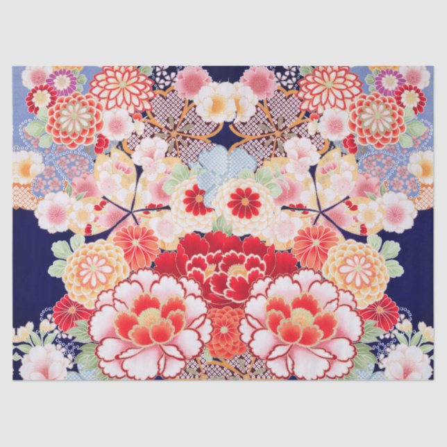 PINK RED WHITE FLOWERS Peony,Roses Japanese Floral Tissue Paper (Front)