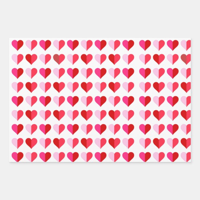 Pink Red White Hearts Striped Valentine's Day  Wrapping Paper Sheet (Front)