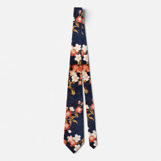 PINK RED WHITE SPRING FLOWERS DEEP BLUE FLORAL TIE