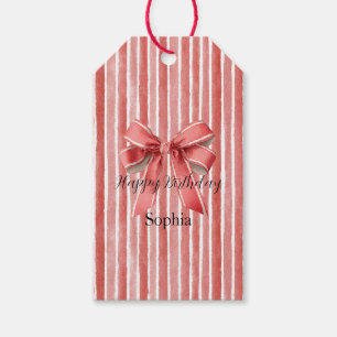 Pink Red White Stripes Birthday Gift Tags