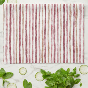 Pink Red White Stripes Christmas Tea Towel