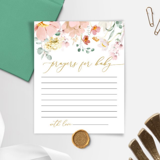 Pink & Red Wildflowers Baby Shower Prayer Card (Creator Uploaded)