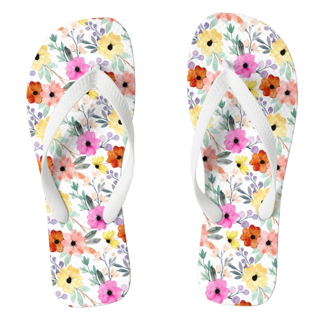 Pink, Red, Yellow Floral Flowers Women's  Jandals (Footbed)