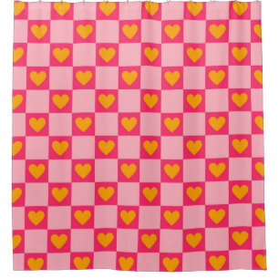 Pink Red Yellow Heart Love Chequered Y2K Pattern Shower Curtain
