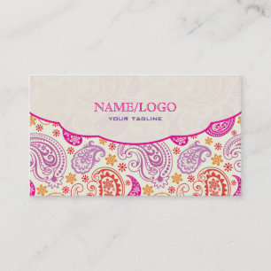 Pink Red & Yellow Paisley Pattern Design Business Card