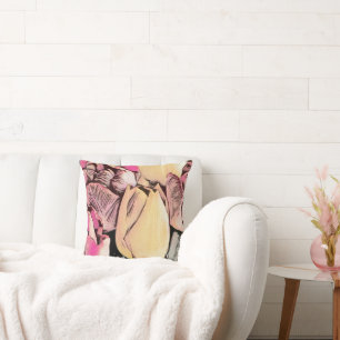 Pink Red Yellow Tulips Retro Drawing Cushion