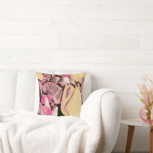 Pink Red Yellow Tulips Retro Drawing   Cushion