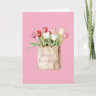 Pink Red Yellow White Tulip Flowers Bag Birthday Card