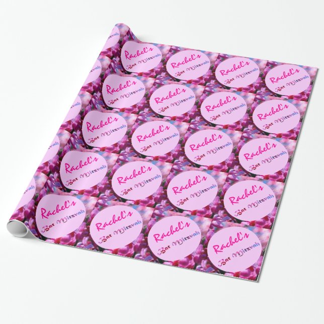 Pink Redbud Blossoms Bat Mitzvah Personalised Wrapping Paper (Unrolled)