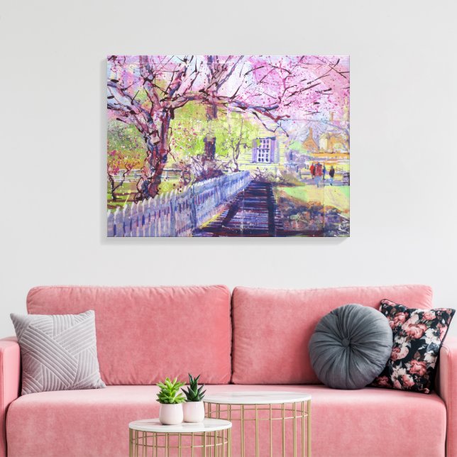 Pink Redbud Tree Blossoms At Williamsburg Virginia Canvas Print (Insitu(LivingRoom))