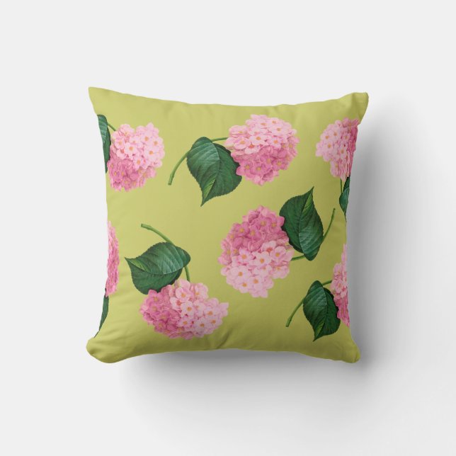 Pink Redoute Hydrangea Pillow (Front)
