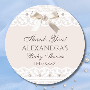 Pink Regency Bow Lace Baby Shower Thank You Classic Round Sticker