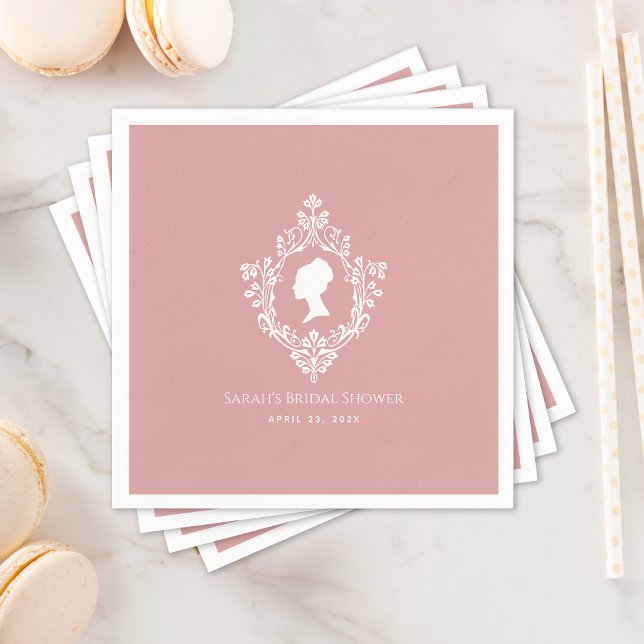  Pink Regency Lady Crest Dusty Rose Bridal Shower Napkin (Creator Uploaded)