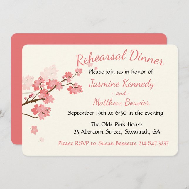 Pink Rehearsal Dinner Cherry Blossoms Flower Invitation (Front/Back)