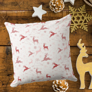 Pink Reindeer and Snowflakes Christmas Cushion