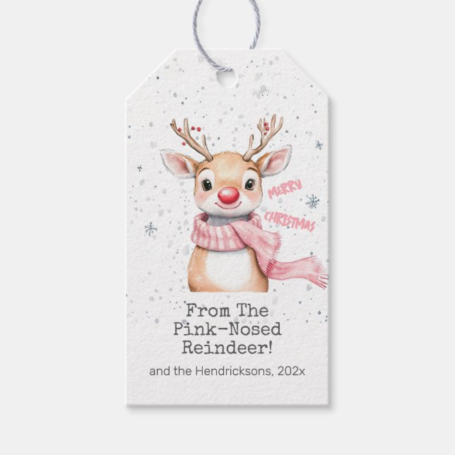 Pink Reindeer Christmas Gift Tags (Front)