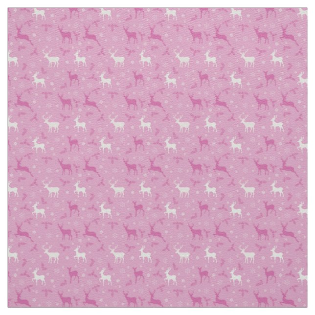 Pink Reindeer Christmas Holiday Fabric (Swatch)