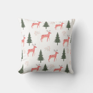 Pink Reindeer Christmas Throw Pillow