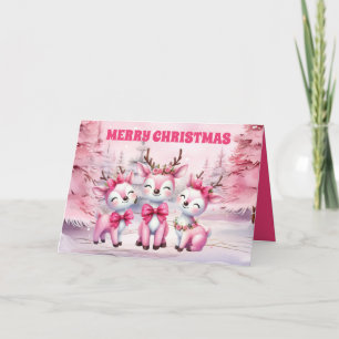 Pink Reindeer Merry Christmas Holiday Card