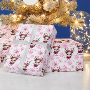Pink Reindeer Personalised Gift Wrap