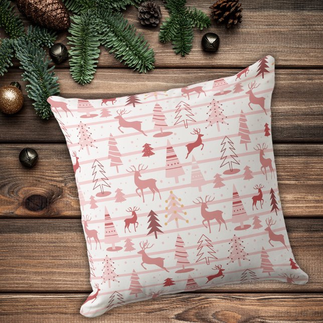 Pink Reindeer Snowflakes and Christmas Trees  Cushion (Creator Uploaded)