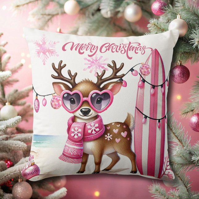 Pink Reindeer with Sunglasses Christmas Cushion (Creator Uploaded)