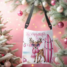 Pink Reindeer with Sunglasses Christmas Tote Bag