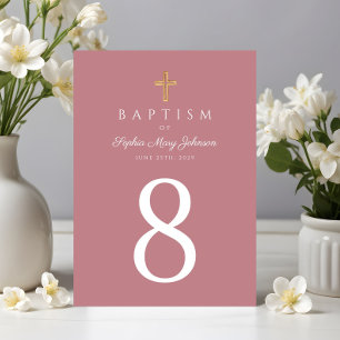 Pink Religious Cross Girl Baptism Table Number