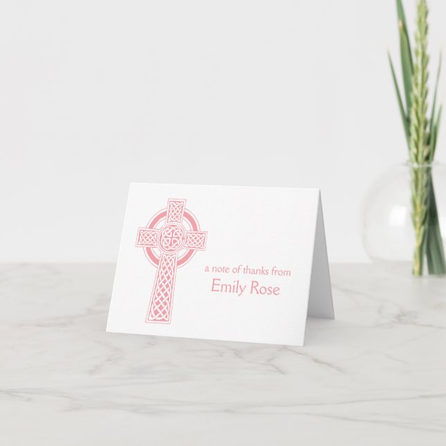 Pink Religious Irish Cross Thank You Card (Front)