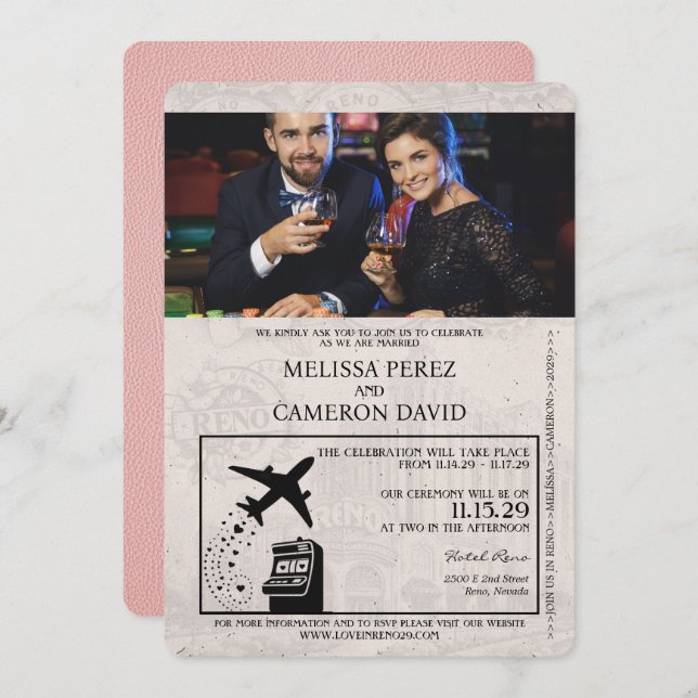 Pink Reno Passport Wedding Invitation (Front/Back)