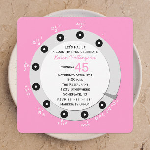 Pink Retro 45th Birthday Party Invitation Rotary