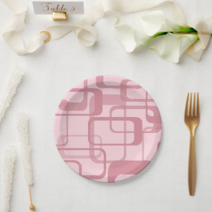 Pink Retro 60's 70's Abstract Pattern Paper Plate