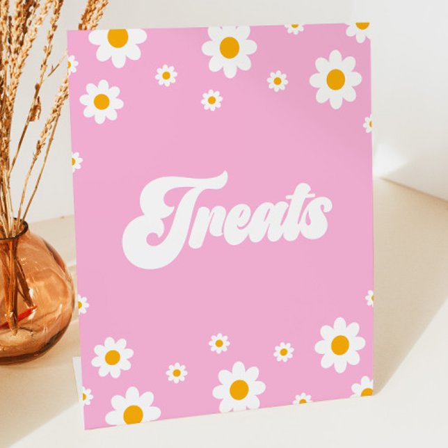 Pink Retro 70's Daisy Flower Treats Party Sign (Creator Uploaded)