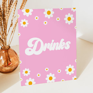 Pink Retro 70's Drinks Drink Table Party Sign