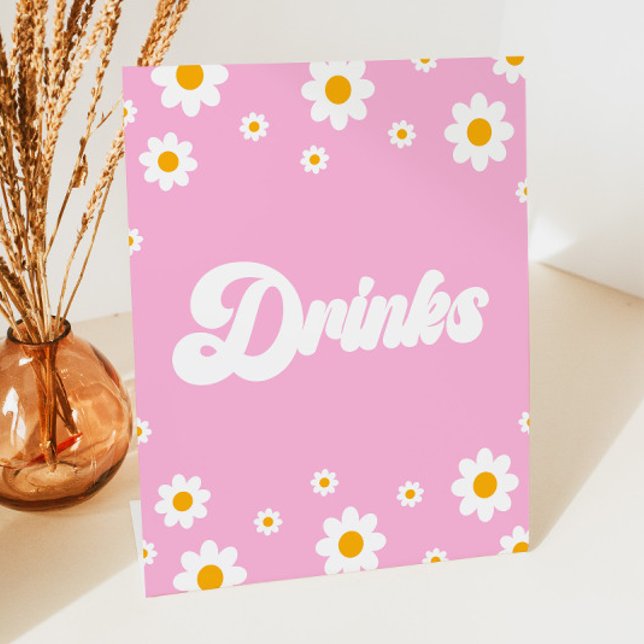 Pink Retro 70's Drinks Drink Table Party Sign (Creator Uploaded)