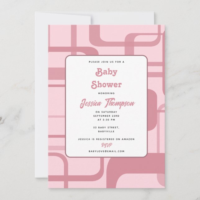 Pink Retro Abstract Pattern Invitation (Front)