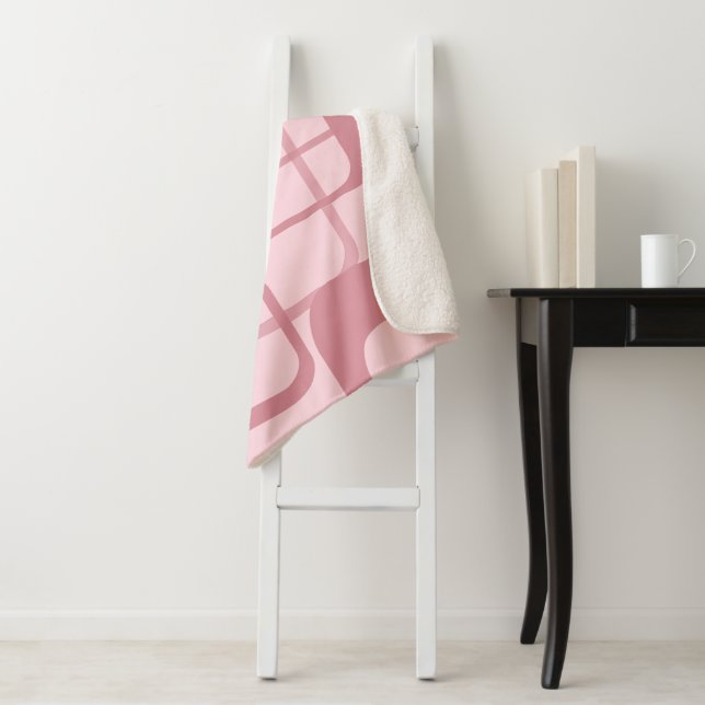 Pink Retro Abstract Pattern Sherpa Blanket (In Situ)