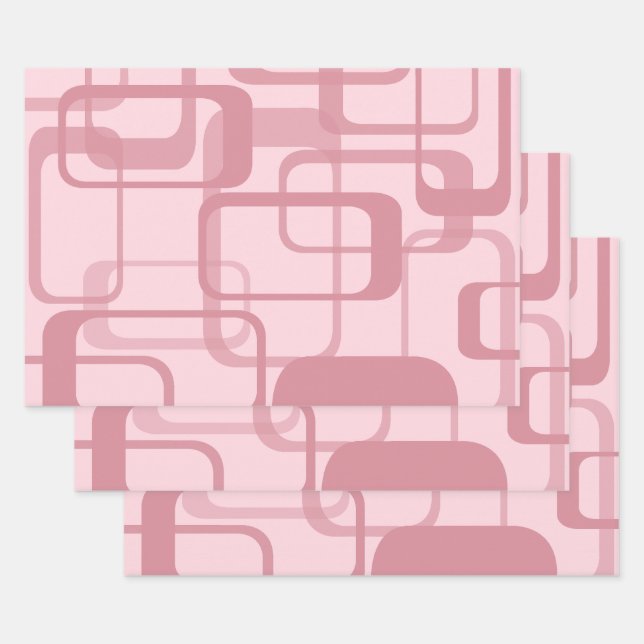 Pink Retro Abstract Pattern Wrapping Paper Sheet (Set)