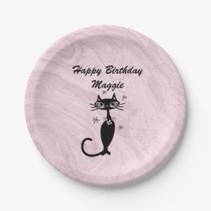 Pink Retro Atomic Cat Paper Plate