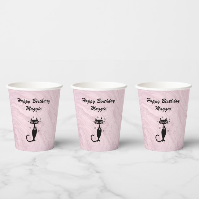 Pink Retro Atomic Cat Personalised Paper Party Cup (Multi)