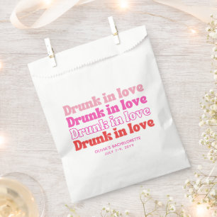 Pink Retro Bachelorette Party Drunk in Love Favour Bags