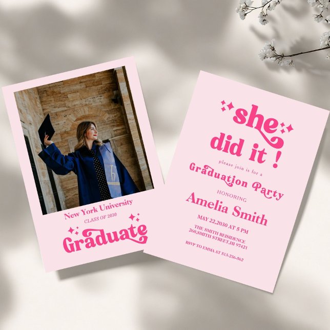  Pink Retro Boho Graduation Class of 2026  Invitation (Creator Uploaded)