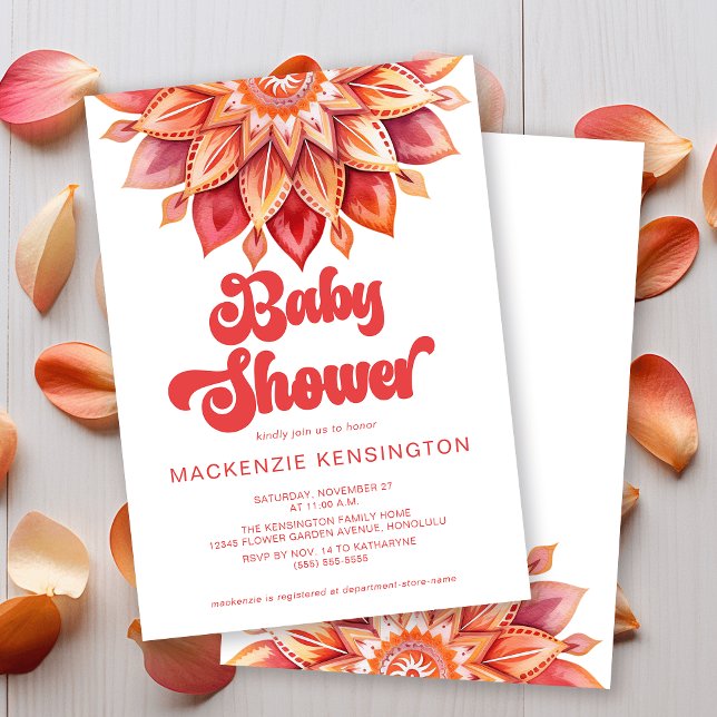 Pink Retro Boho Modern Hippie Baby Shower Invitation (Modern Hippie Retro Boho Baby Shower Invitation)