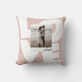 Pink Retro Bold Love Typography with Photo Cushion