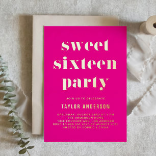 Pink Retro Bold Typography Sweet 16 Birthday