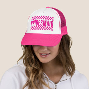 Pink Retro Bridesmaids Matching Girls Trip Trucker Hat