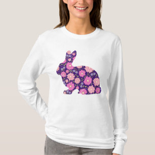 Pink Retro bunny rabbit and flowers T-Shirt