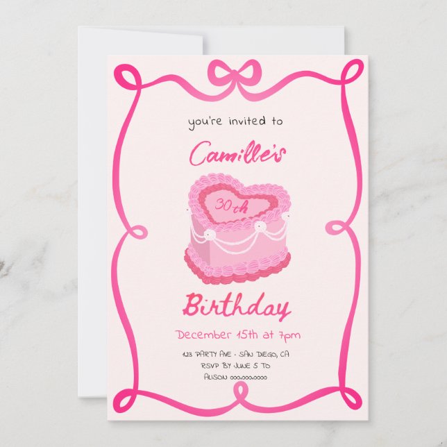 Pink Retro Cake Birthday Invitation (Front)