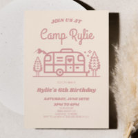Pink Retro Camper Camp Out Camping Birthday Party